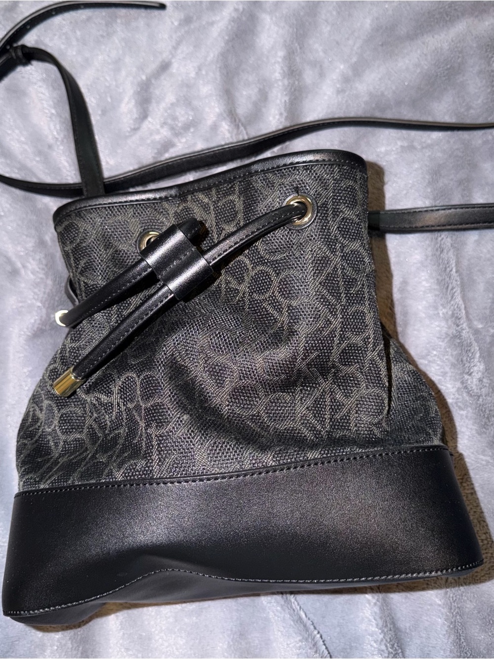 Calvin Klein Black Logo-Print Drawstring Crossbody Bag